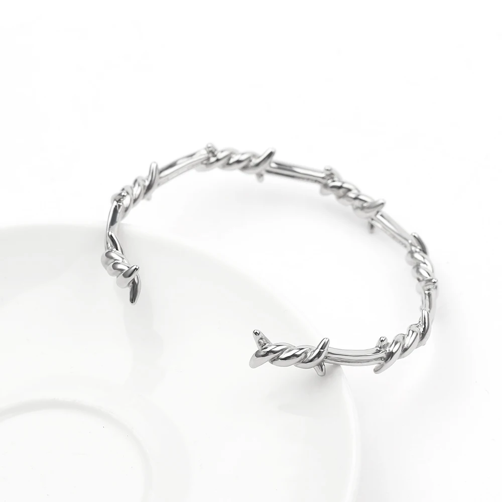 Мужской Открытый Браслет-манжета твист шипы проволока Pulsera титановая сталь геометрический браслет браслеты колючие украшения
