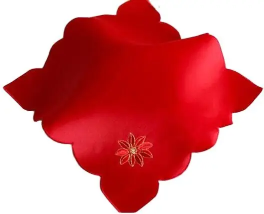 

HOT red Lace satin Placemat Embroidery Table place Mat cloth dish Doily Cup tea Christmas Coaster mug wedding drink Pad kitchen