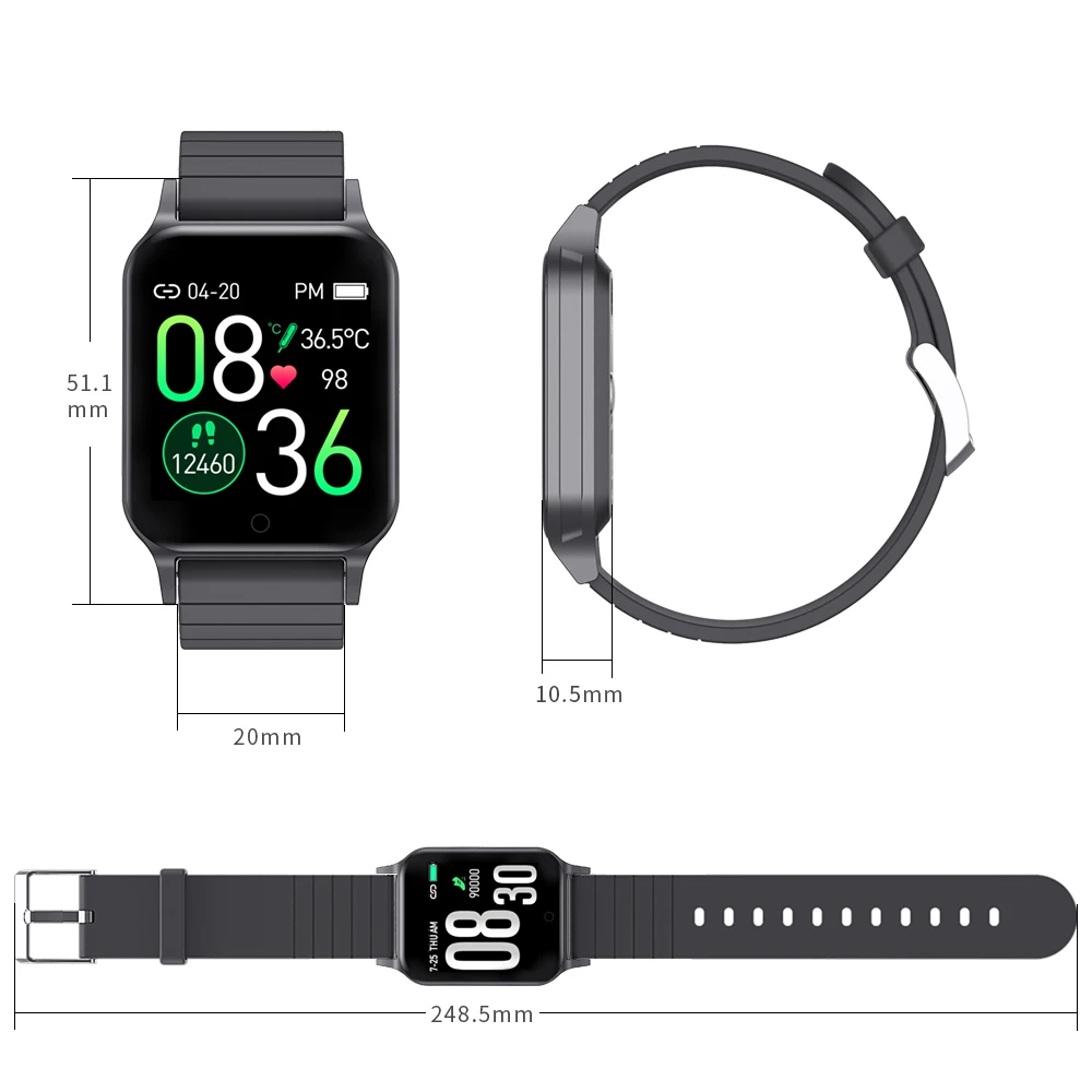 

T96 Smart Watch for Android IOS Themometer Body Temperature Monitor Heart Rate Sleep Monitor Wristband Waterproof Smartwatch
