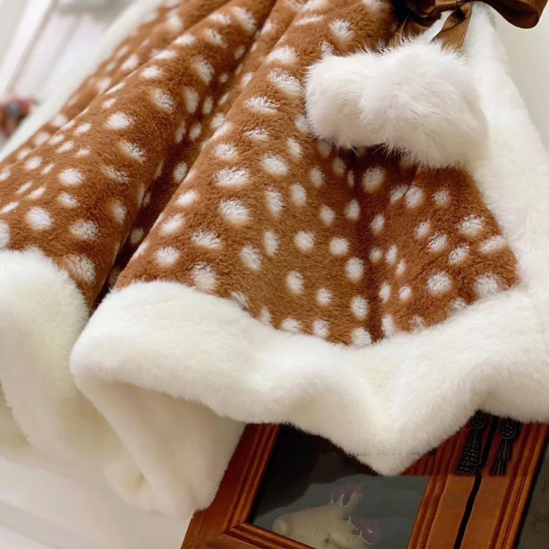 

2020 Winter Christmas Costume Hooded Girl Fur Plus Warm Cloack Toddler Girl kids Clothes Faux Fur Coat Quality Warm cloak Y3768