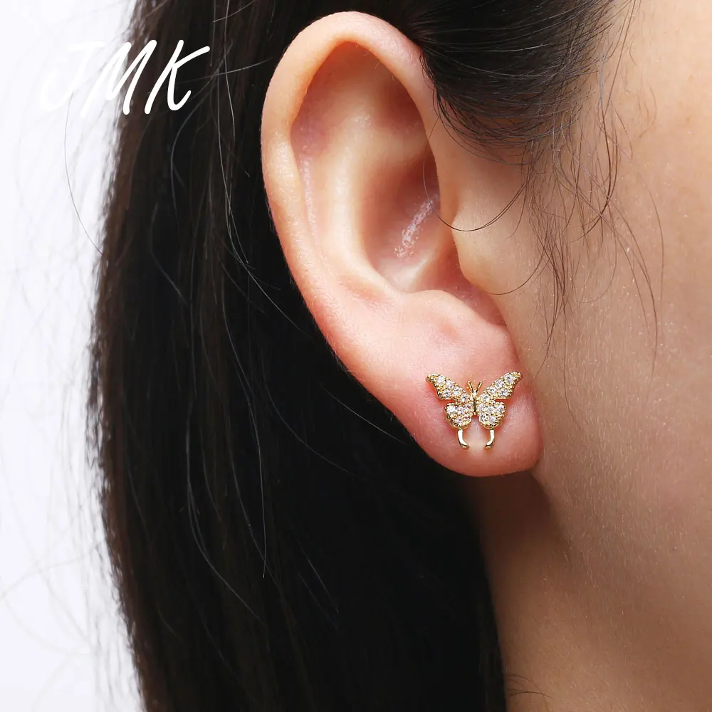 

JMK Charming Butterfly Stud Earrings Popular Brand Fashion Design Zircon Crystal 18k Gold Jewelry For Women Daily Party Gift