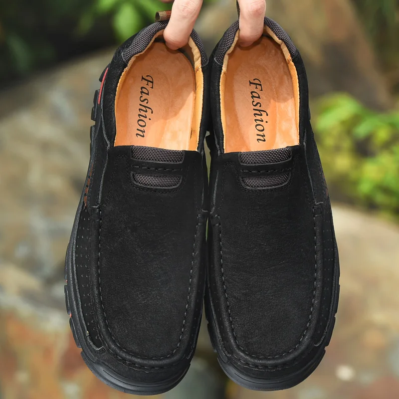 Gomaround Мужская дышащая обувь без шнуровки для пеших прогулок кожаная альпинизма