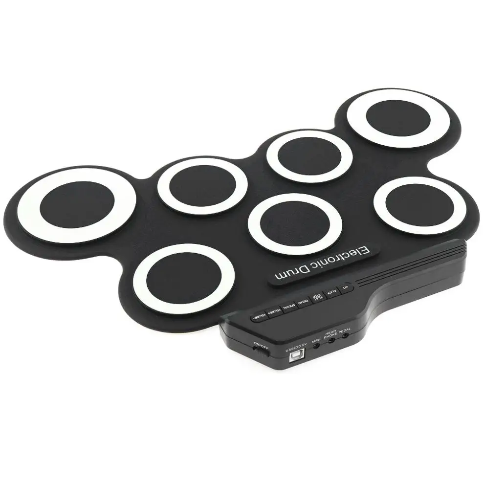 

Portable Electronic Digital USB 7 Pads Roll up Set Silicone Electric Drum Kit with Drumsticks and Sustain Pedal