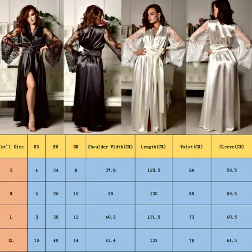 

Women Silk Lace Robe Dress Pajamas Sexy lingerie Nightdress Nightgown Sleepwear Hot Stain Underwear