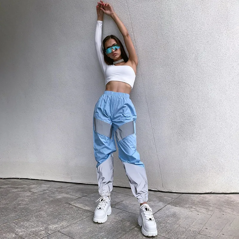 Светоотражающие спортивные брюки осень зима женские Jogger с высокой талией, из лоскутов спортивные брюки уличная праздничная одежда брюки