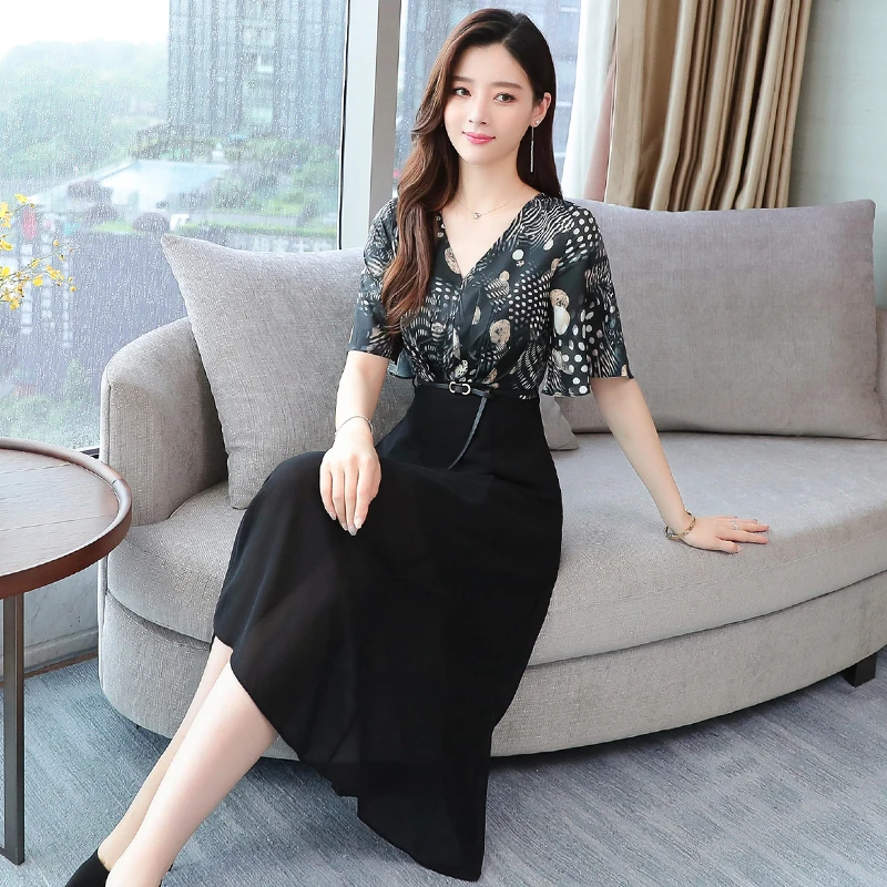 

Summer Temperament dress V-Neck Loose Short Sleeve Fashion Casual Dress women womens formal dresses
