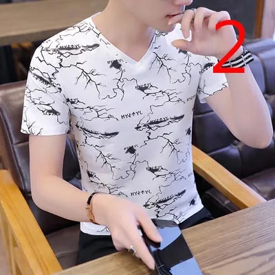 

Men's short-sleeved t-shirt v-neck trend Korean version of self-cultivation ice silk hollow half sleeve