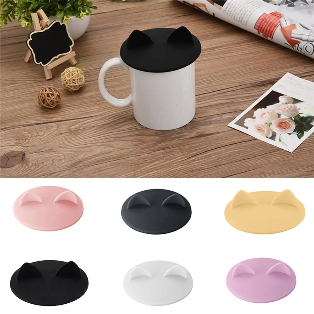 

Fashion Creative Food-grade Silicone Cat Ear Coffee Mug Glass Cup Cover Lid Cap Heat Resistant Reusable
