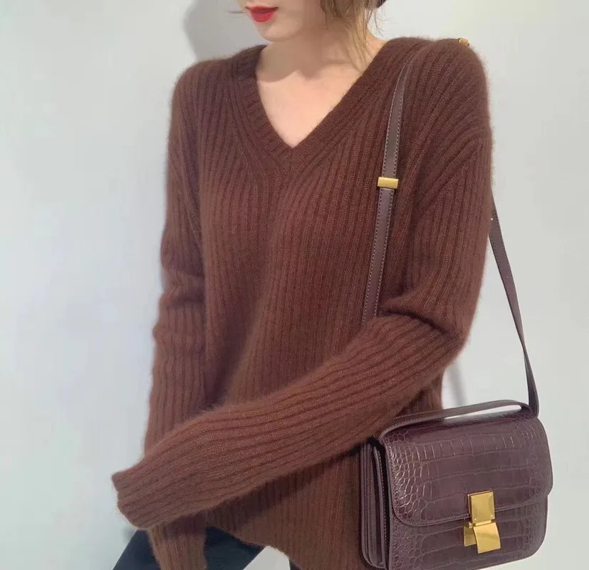 

Mori series V-neck sweater women's fall/winter Korean loose lazy style high-quality warm outer wear inner pullover sweater