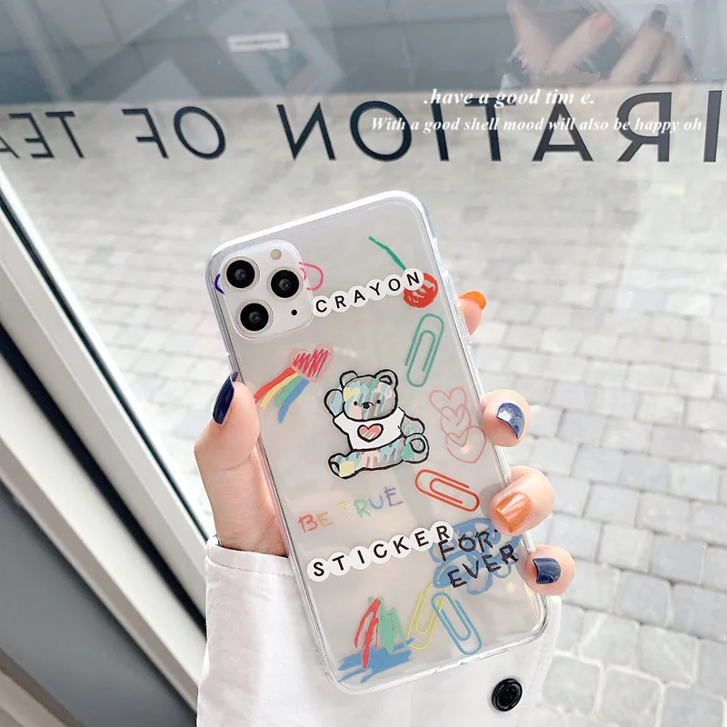 Милый мягкий чехол с граффити медведем для Samsung A72 A52 A21 A21S A30 A50 A70 A51 A71 S9 S10 S20 FE S21 Note 9