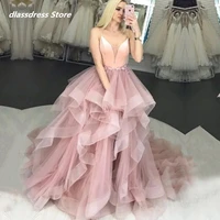 blush pink prom dresses 2022 spaghetti strap flowers tulle ruffles custom made evening gown girl vestidos de fiesta recommend