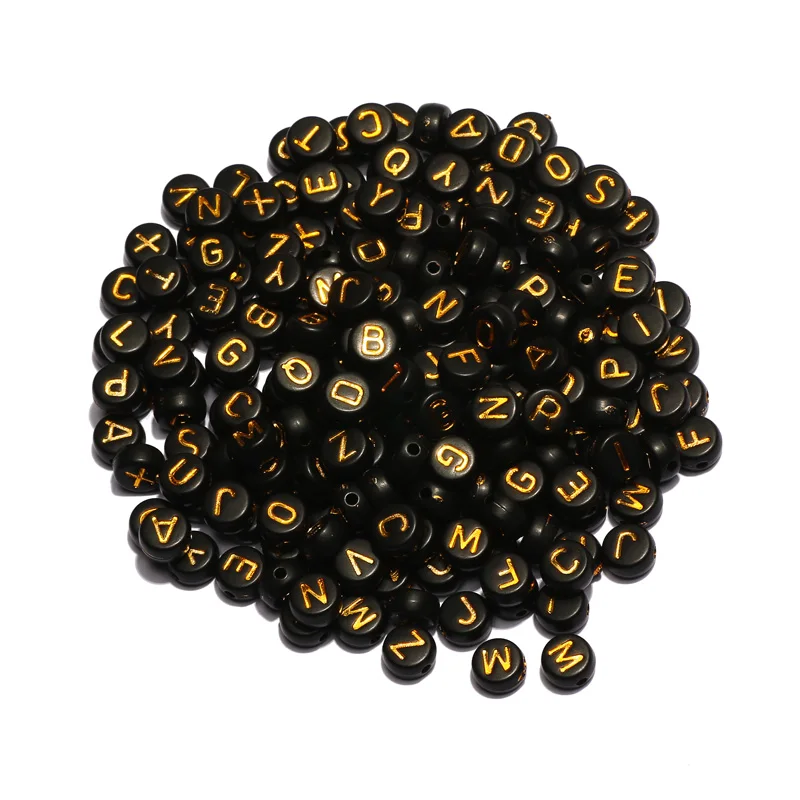 

200-500pcs 4x7 мм круглый черного и золотого цвета акриловые буквы Spacer Бусины для изготовления ювелирных изделий, аксессуары Findings, сделай сам, опт...