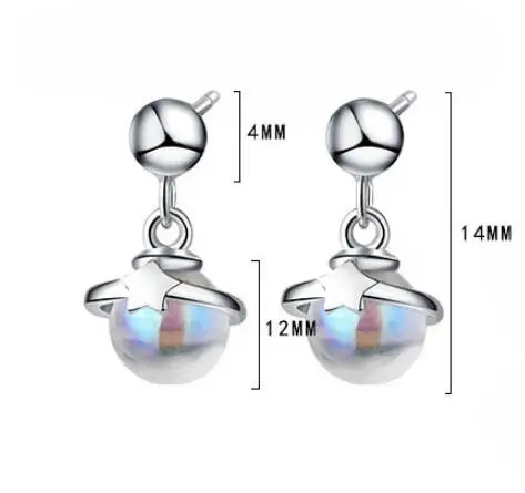 

925 Sterling Silver Moonstone Planet Star Piercing Stud Earrings For Women Girls Party Jewelry Pendientes eh886