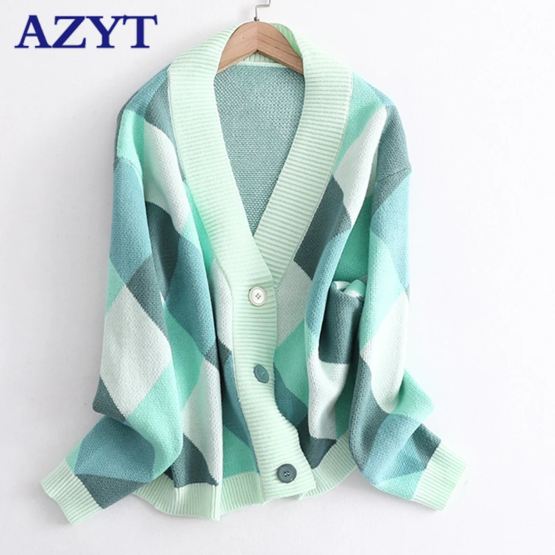 Женский вязаный кардиган оверсайз с V образным вырезом Зимний однобортный