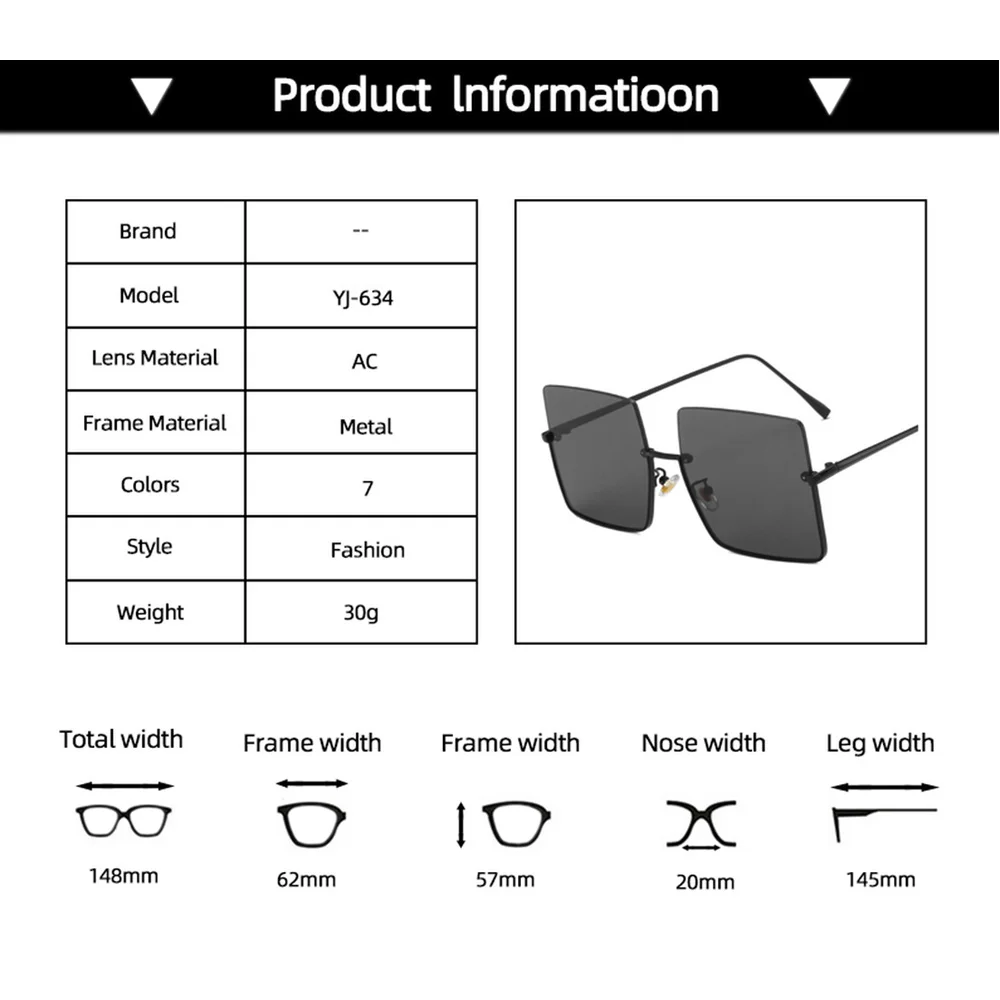 

2021 Metal Semi-rimless Sunglasses Women Retro Oversized Square Sun Glasses Men Fashion Half Metal Frame Streetwear Eyewear