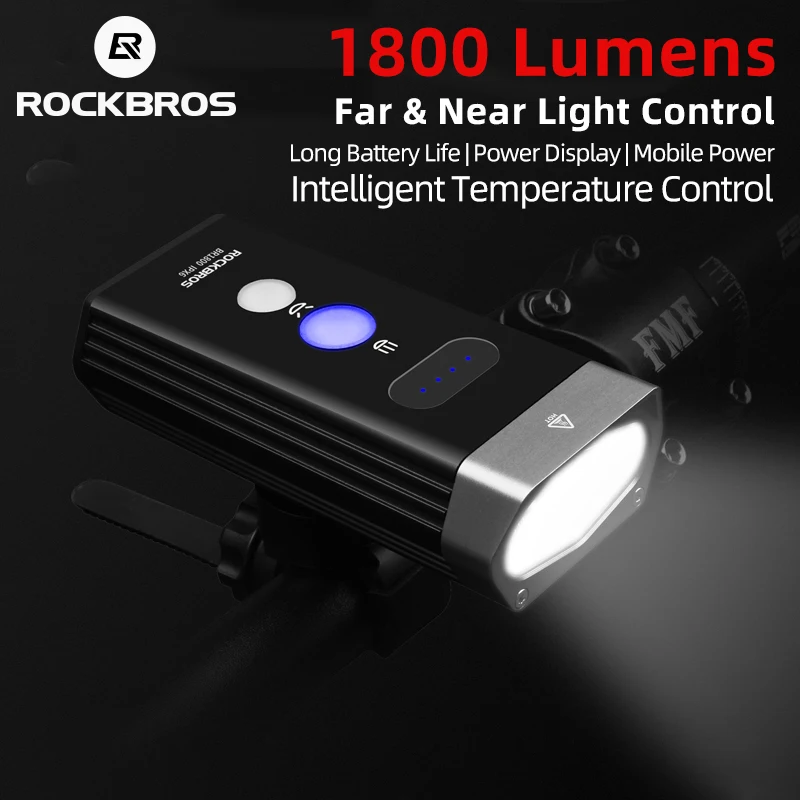 

ROCKBROS IPX-6 Водонепроницаемый велосипедный светильник зарядка через USB светодиодный 1800 люмен MTB переднего фонаря ламповый патрон светильник у...