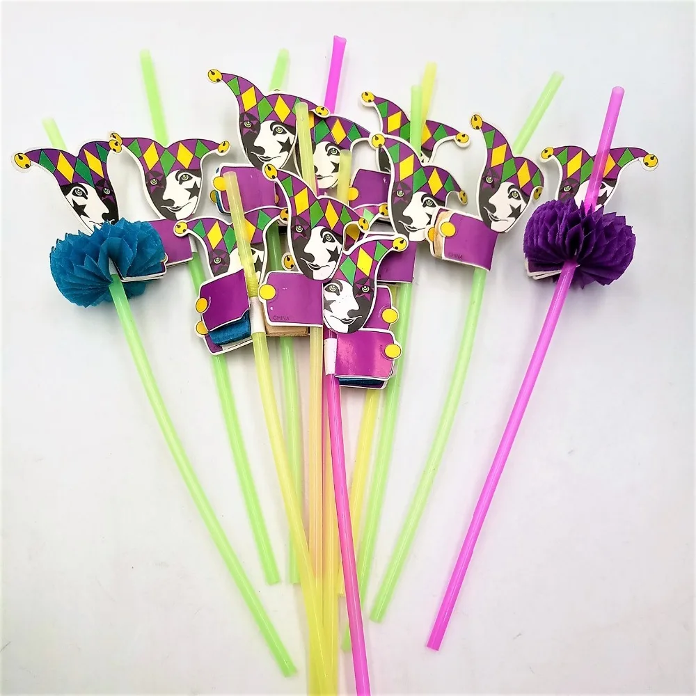 50 шт. Симпатичные 3D клоун соломы гибкие пластиковые соломинки для питья на день