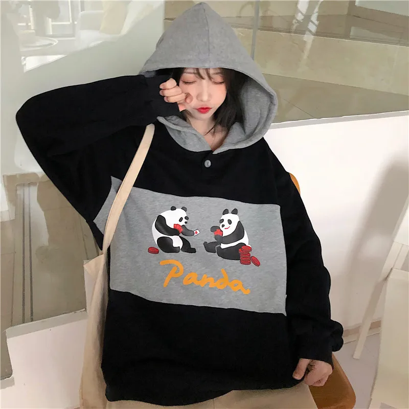 

Женские толстовки 2019 Зимний пуловер Толстая Свободная Женская Студенческая Толстовка Harajuku с принтом панды BF Стильные топы