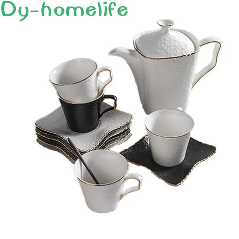 

Nordic Phnom Penh Black and White with Tray Ceramic Coffee Tea Set Restaurant Home Simple European Style Tea Set Coffee Set