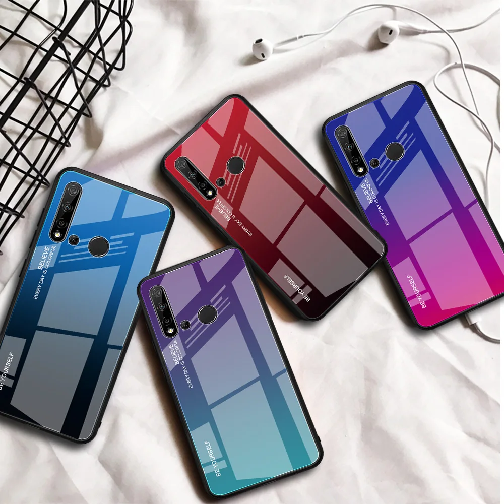 Градиентный чехол из закаленного стекла для huawei P20 P30 Nova 3i 4 5i mate 20 Y6 Prime Y7 Pro на Honor 8X