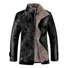Куртка мужская флисовая с воротником-стойкой, из искусственной кожи, с карманами на пуговицах, теплая мотоциклетная куртка, Осень-зима размера плюс