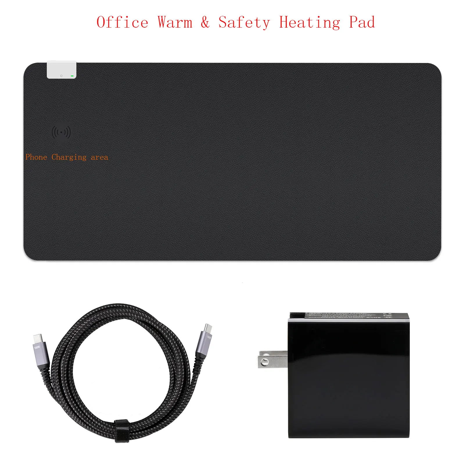 KINGFOM Office Desk Mat with Mobile Phone Wireless Charging Function PU Leather Mouse Pad Winter Heating Thermostatic Table Mat