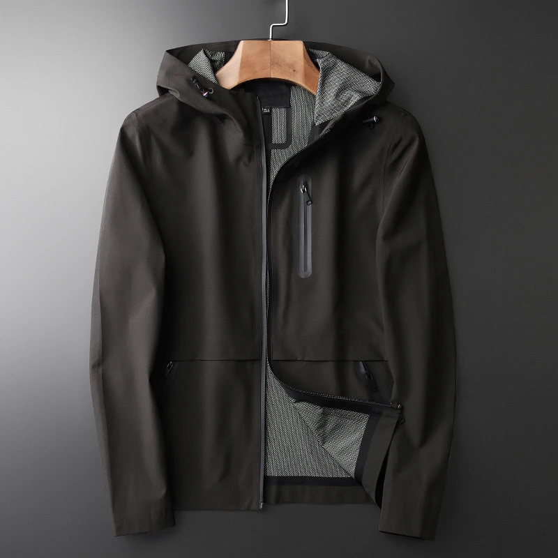 

Повседневные мужские куртки с капюшоном, роскошные однотонные весенние и осенние спортивные мужские куртки и пальто, модные приталенные му...