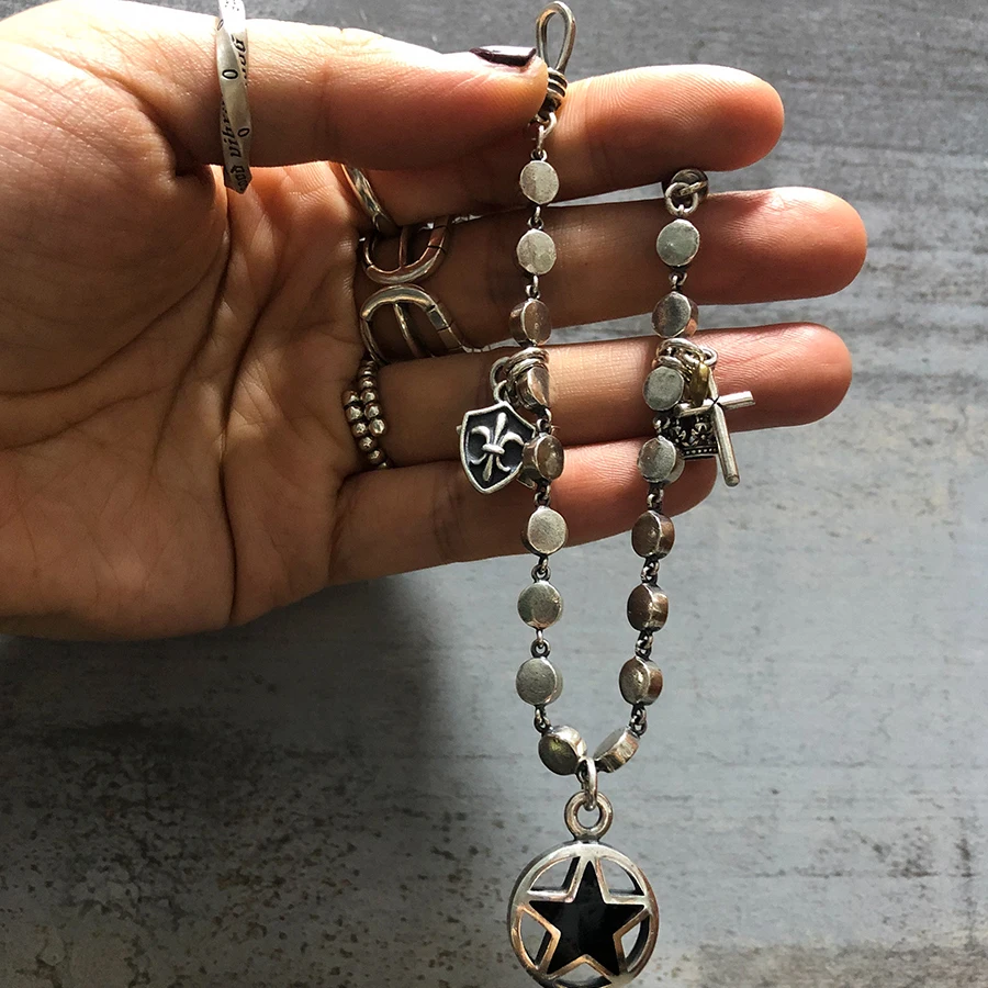 Чистое Серебро S925 Серебряный винтажный крест звезда кулон звено цепи 925 браслет