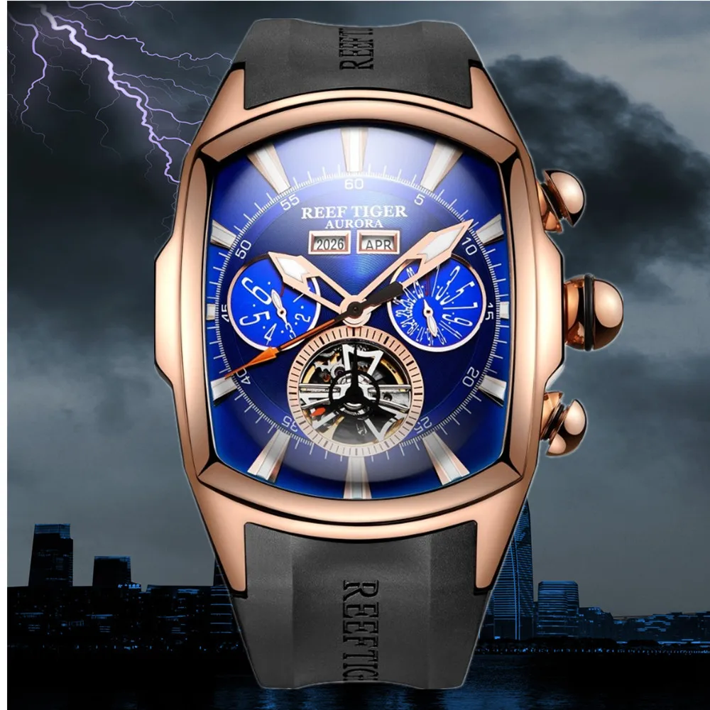 Спортивные часы Reef Tiger/RT для мужчин светящиеся аналоговые Tourbillon