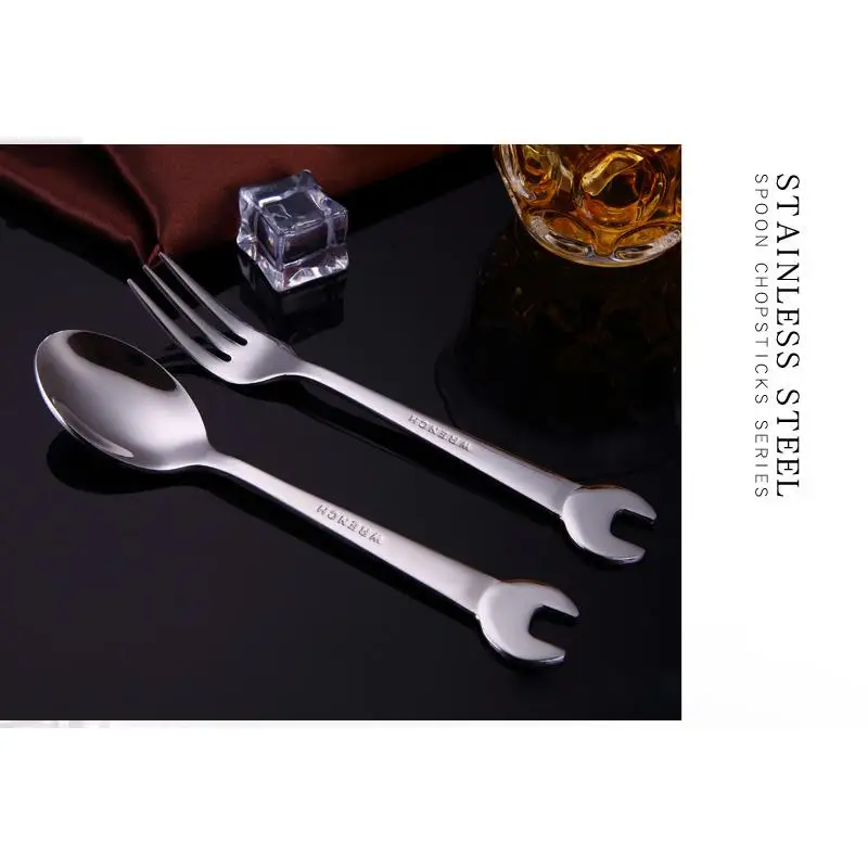 304 Нержавеющая сталь столовая ложка Вилка творческий в форме гаечного ключа Чай