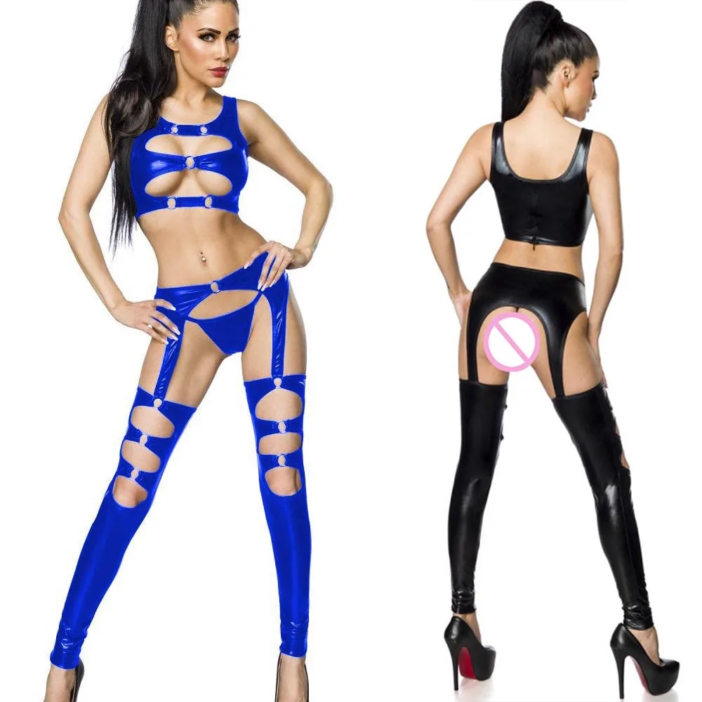 Сексуальное женское эротическое белье комбинезон из ПВХ с вырезами