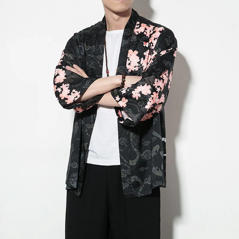 

Chinese Kimono 2021 Cardigan Men's Linen Open Men Jacket Coat Windbreaker Streetwear jacket Clothes Plus Size Thin Loose Outwear