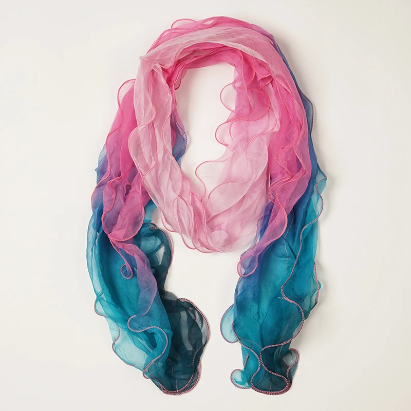 

Women's 100% Real Silk georgette silk colorful printed ruffles Long Scarf Shawl Wrap Neckerchief 160x20cm 63"x7.8" TT001