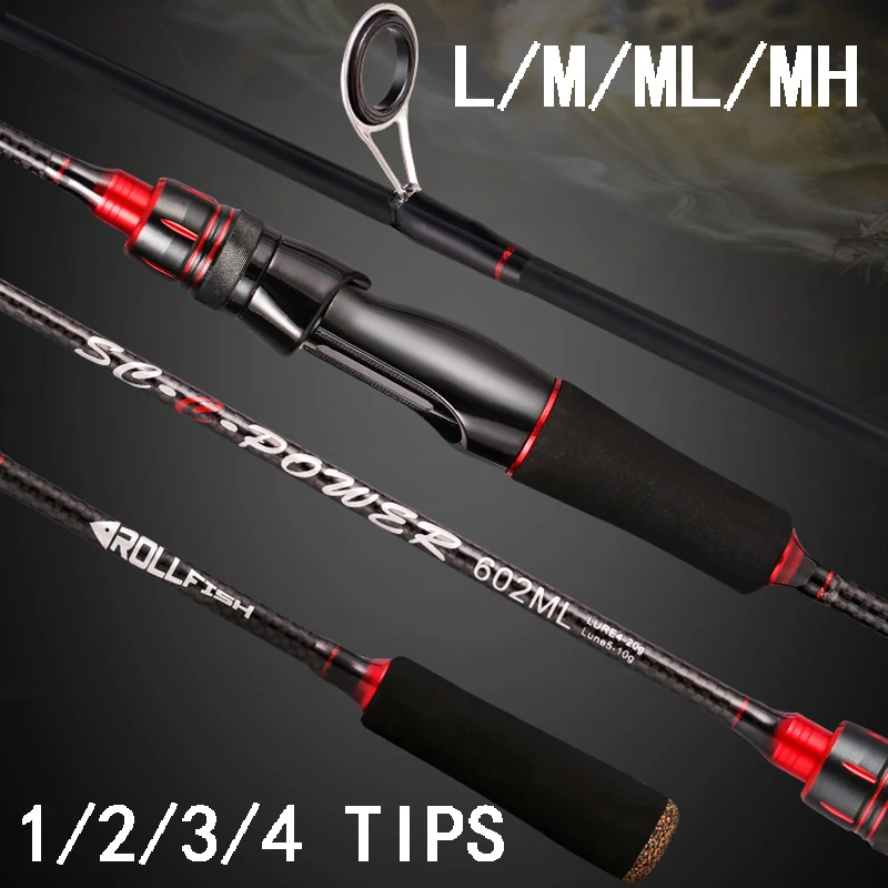 

30T Carbon Spinning Casting Fishing Lure Rod 1.68/1.8/2.1/2.4M 1/2/3/4 Tips Baitcasting Lure 4-35g L/M/ML/MH Pole