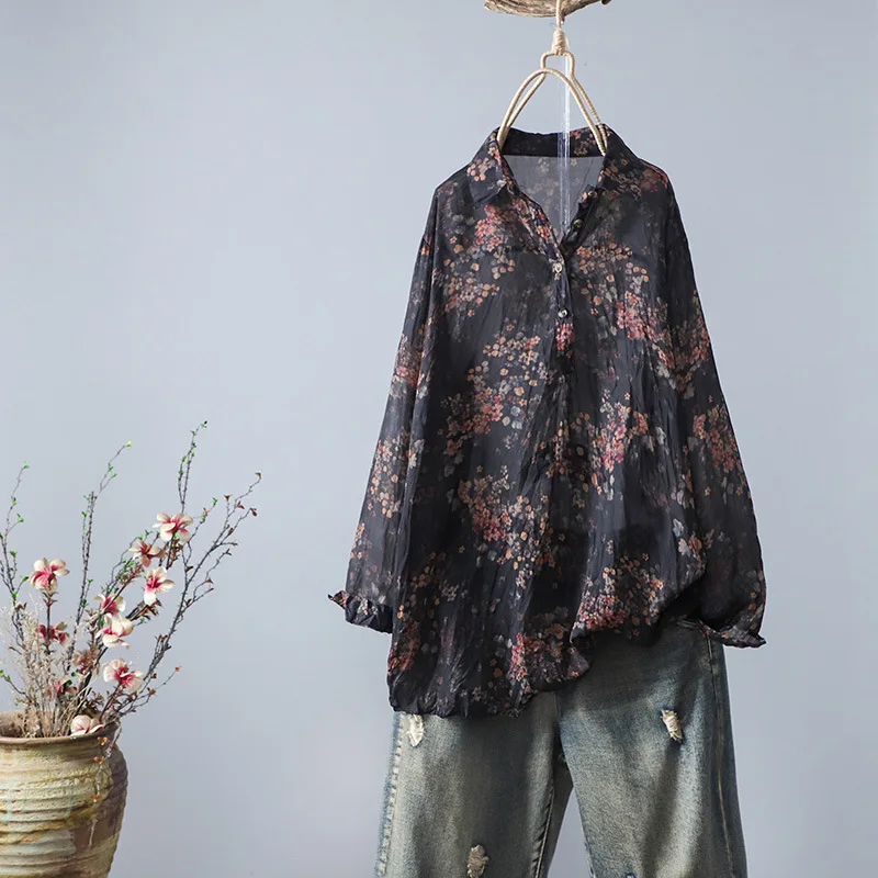 Мягкая Повседневная рубашка с длинным рукавом блузка цветочным принтом верхняя