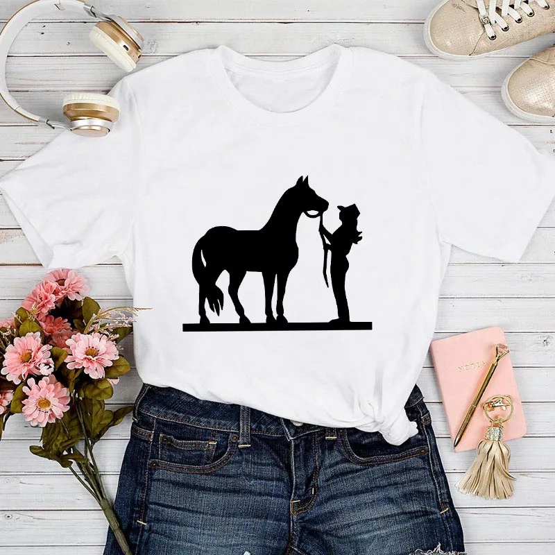 Футболка женская с принтом лошадей Повседневная Свободная Эстетическая рубашка