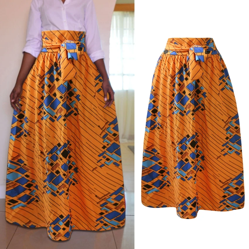 Платье женское длинное летнее на молнии с цветочным принтом и поясом|Африканская