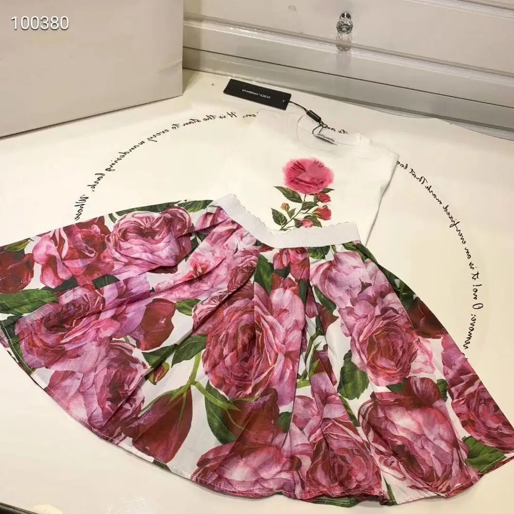 Новое летнее Хлопковое платье с принтом для маленьких девочек комплект из топа