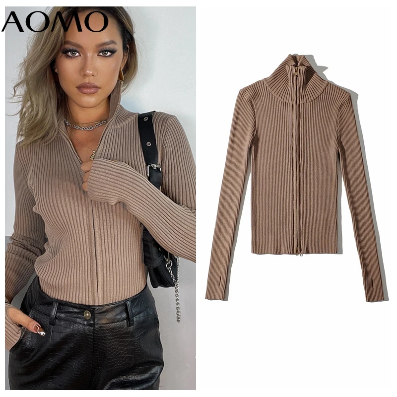 

Женский элегантный кардиган AOMO на молнии, винтажный джемпер 2021, вязаный кардиган 2LK22A