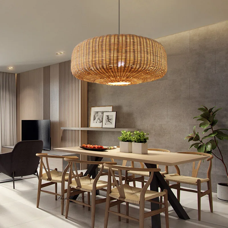 Купить Новая лампа из ротанга, китайская лампа в ретро стиле для столовой, ресторана, винтажная Подвесная лампа