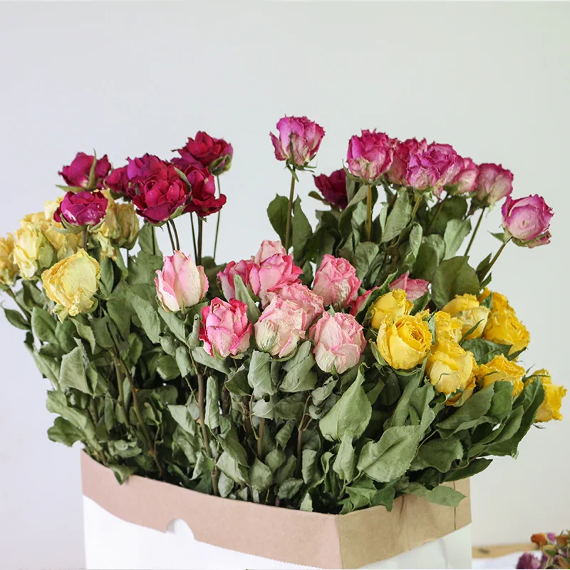 

Eternal Preserved Flores Secas Rose Wedding Bouquet Vintage Home Decor Pink Yellow Red Floral Arrangement