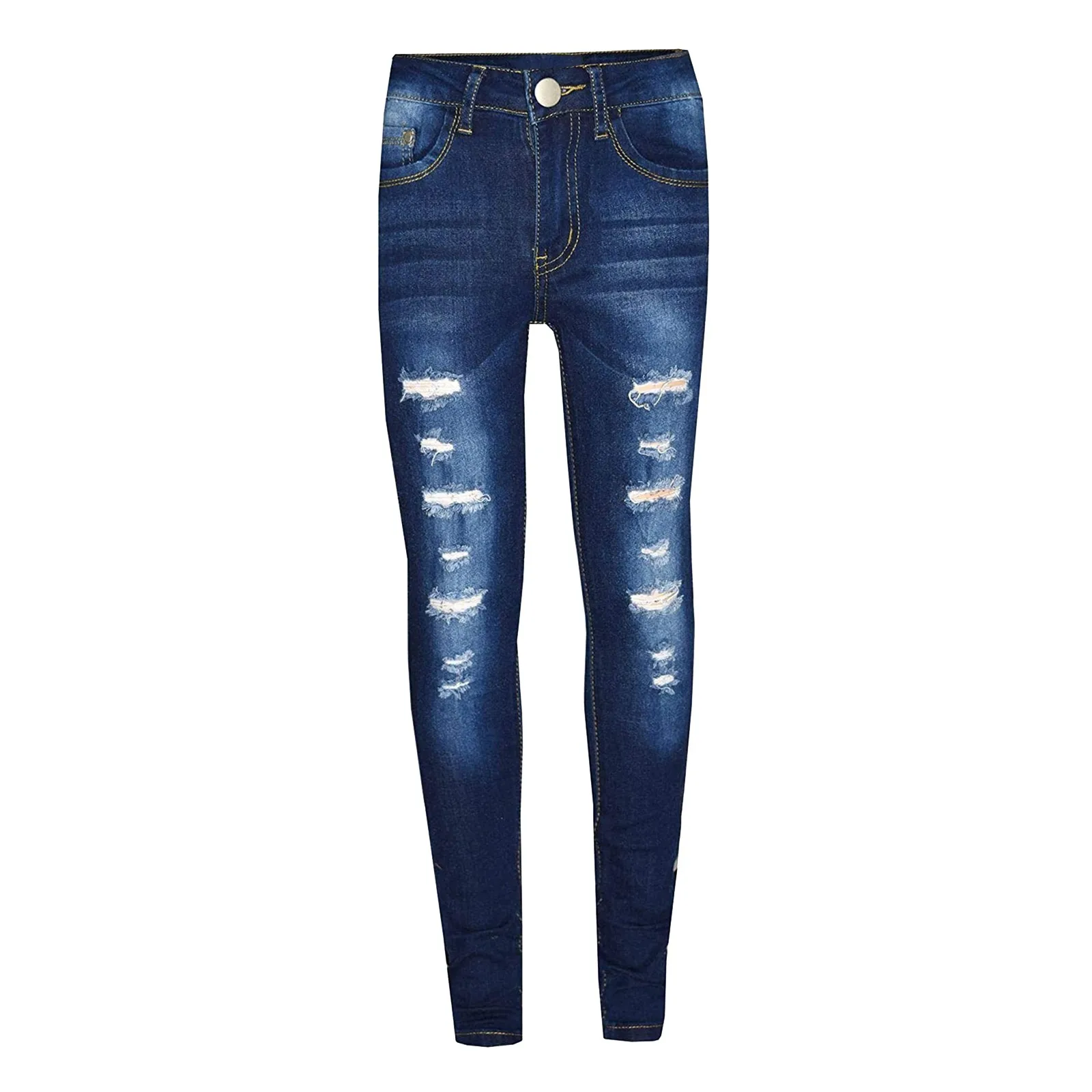 

3-14 Years Old Children's Fashion Tight Slim Hole Pocket Stretchy Soft Button Zipper Long Jeans Denim Pants Pencil Trousers 2021