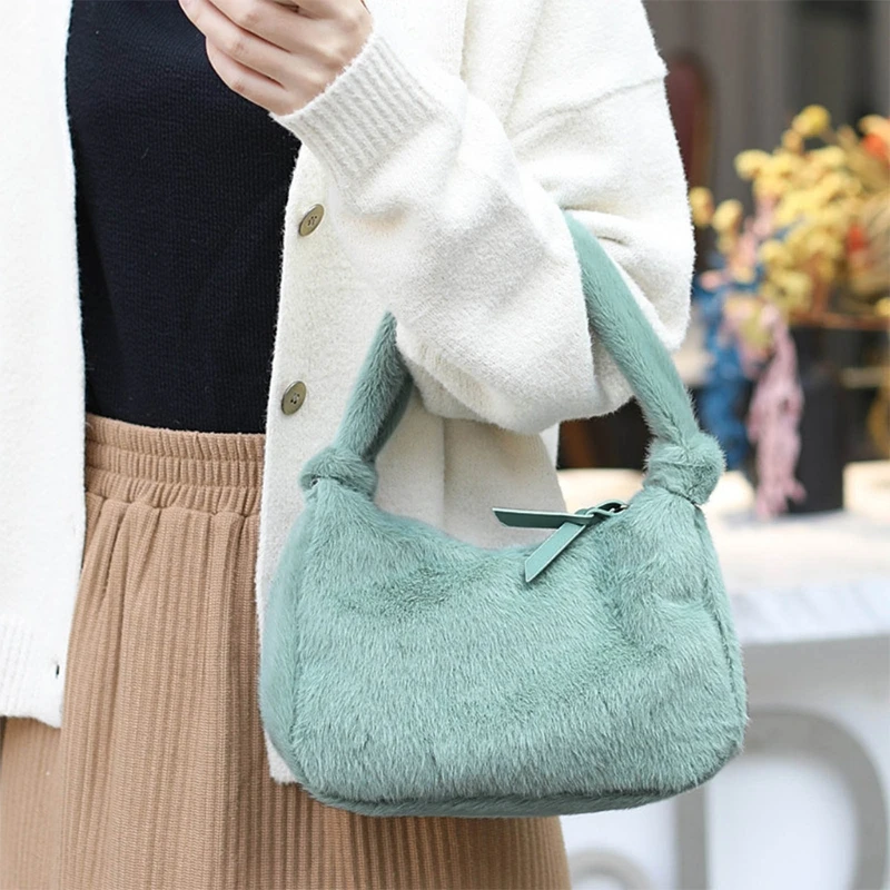 

Fashion Women Top Handle Satchel Tote Purse with Zipper Fuzzy Handbag Purse