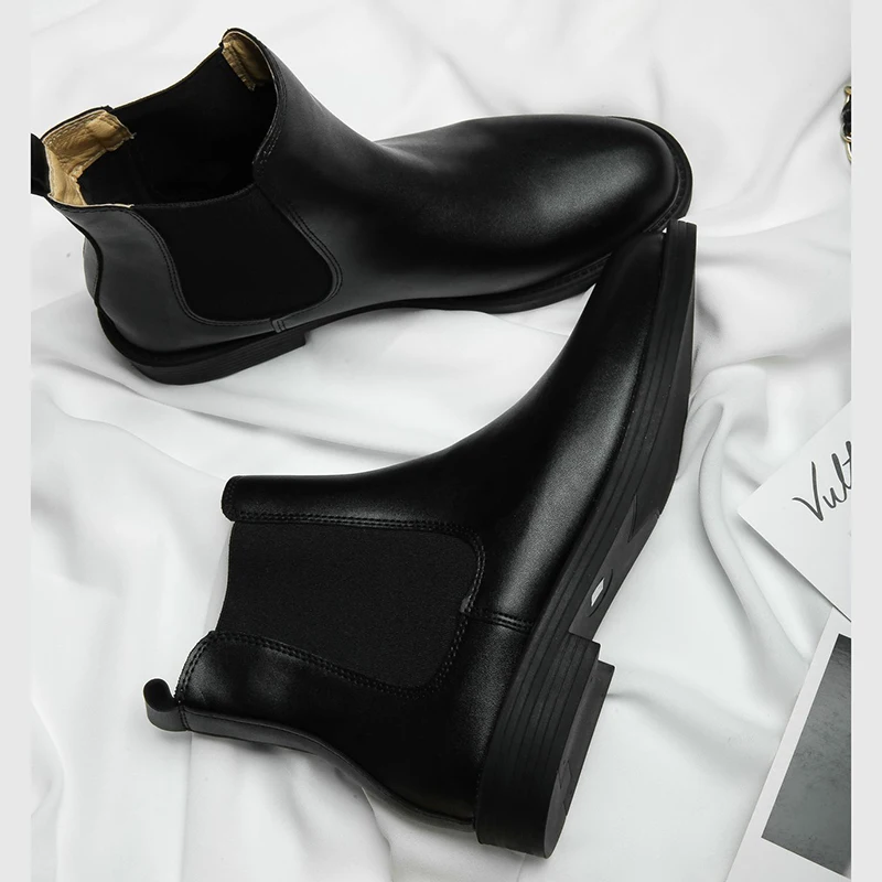 

British Celebrity microfiber leather chelsea boots women stretch band flat winter ankle booties shoes women short plush bottes