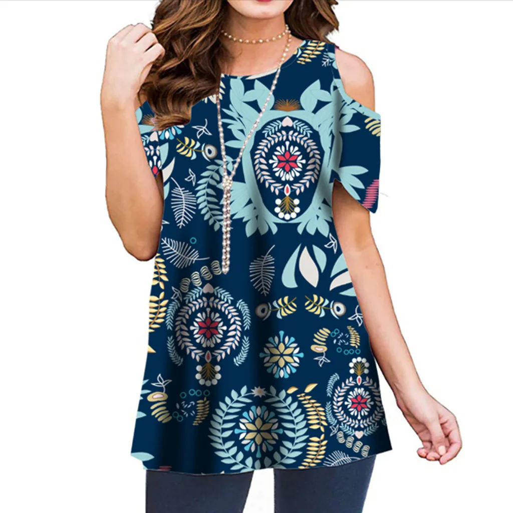 StylishBar женские рубашки в стиле бохо с цветами и открытыми плечами Женские топы