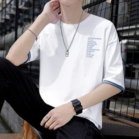 mens basic t shirt casual half sleeve tees solid color letter printed tops fashion style men clothes