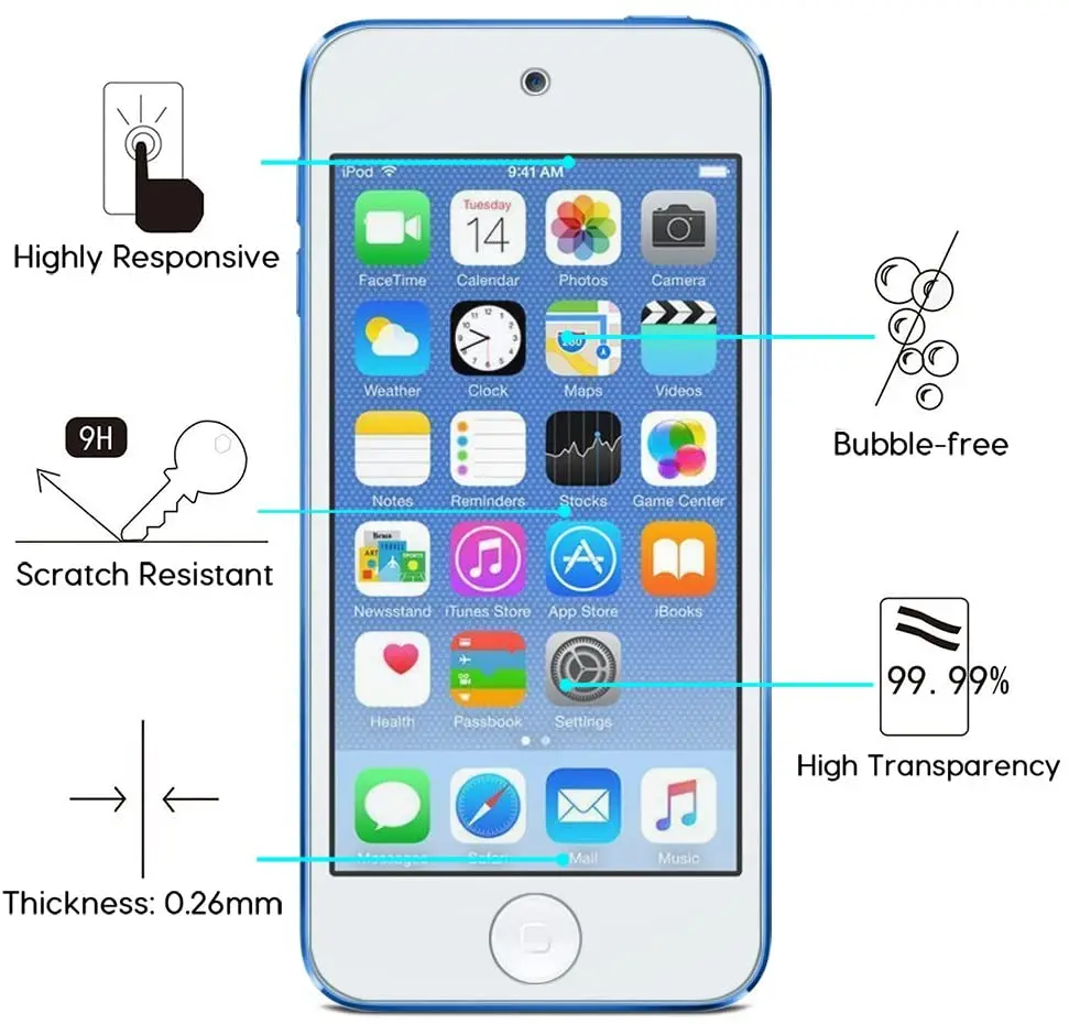 Закаленное стекло для iPod Touch 5 6 7 2 шт. защита экрана 9h Защитная пленка Apple |
