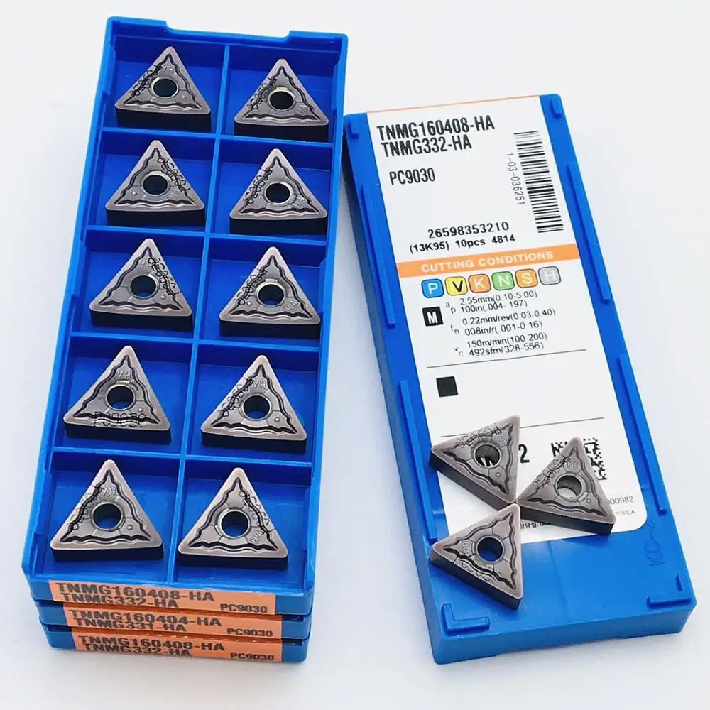 KORLOY-cuchillas de acero inoxidable de carburo para herramientas de torneado exterior, 100% de alta calidad, TNMG160404 TNMG160408 HA PC9030, 10 Uds.