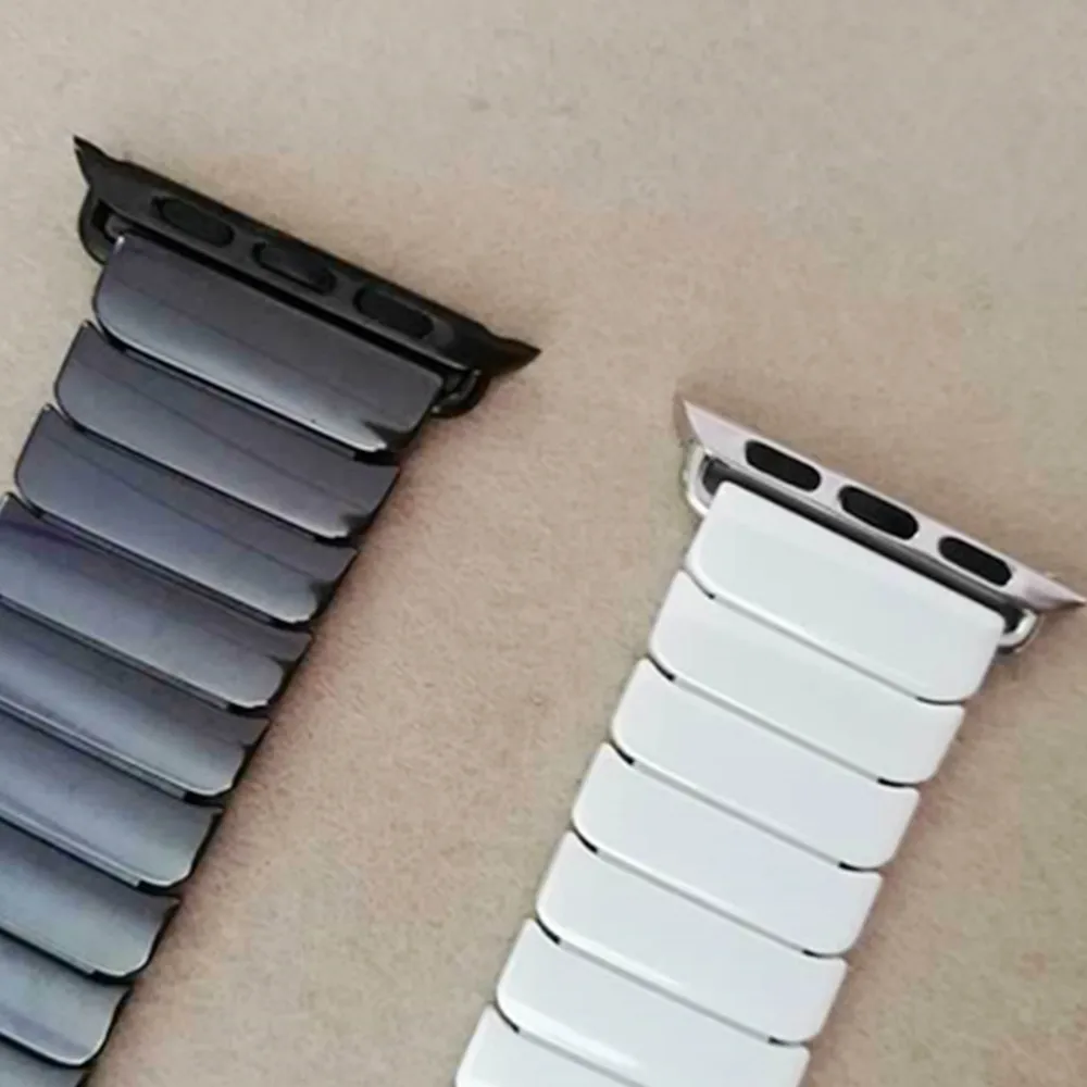 Ceramic Watch Band for Apple Watch 38 42mm Series 1 2 3 Link Bracelet Butterfly Buckle Black White Glossy Watch Belt And Adapter
