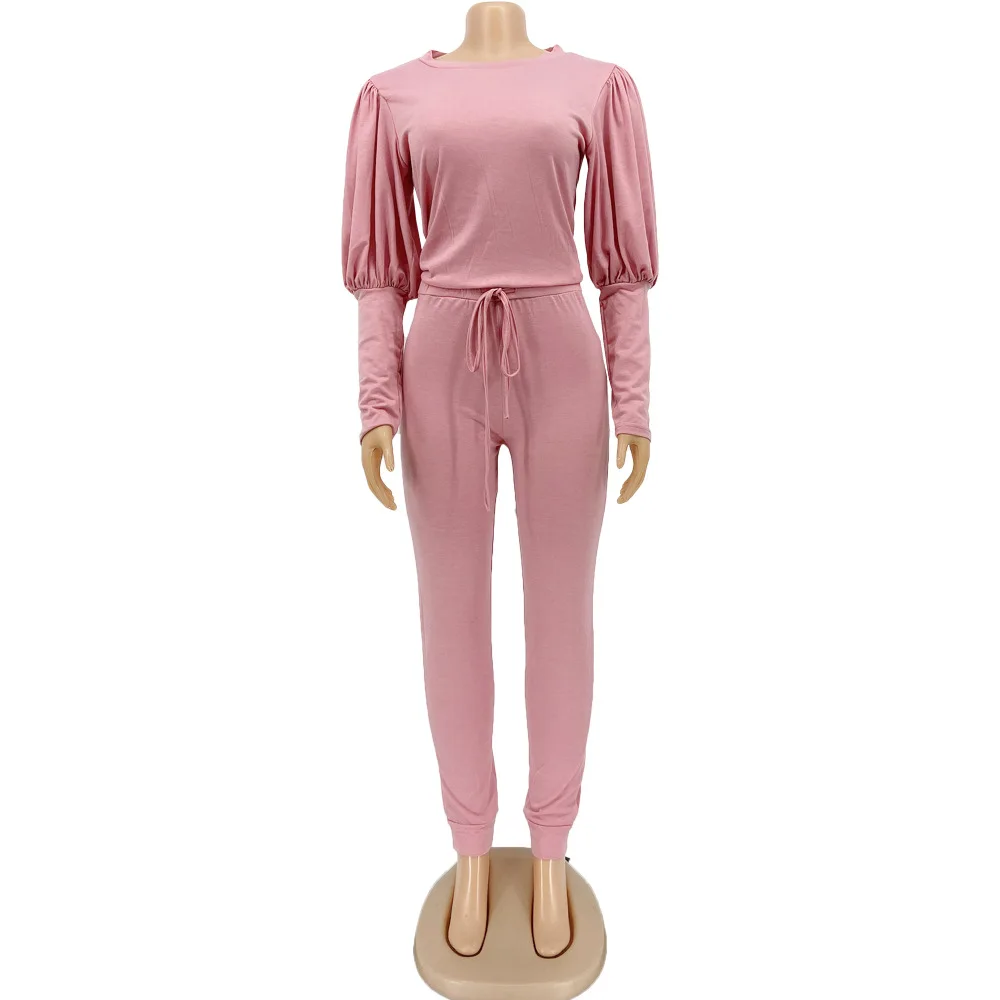 

Autumn new fashion solid color casual women's suit loose oling long sleeve T-shirt and trousers 2-piece set